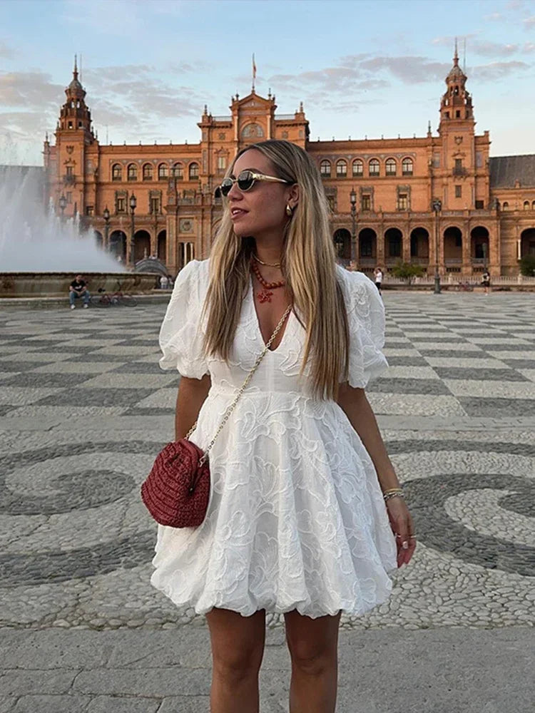 WW | Kleid Mit Bestickten Puffärmeln Für Frauen