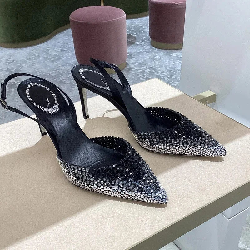 WW | Neue Baotou Sandalen Strass-Gradient High Heels Schuhe, Damenmode, Fantastische Temperament Sandalen Abendkleid, Bankett Schuhe