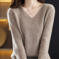 WW - Strickpullover mit V-Ausschnitt - Damen Elegant Gemusterter Pullover