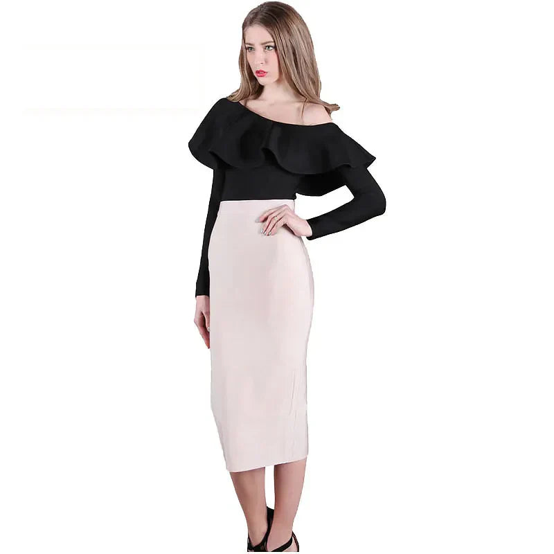 WW | Sexy Qualität Nude Beige Bandage Röcke Midi Frauen Sommer Rot Schlitze Fest Rock Bodycon Hohe Taille Büro Damen Rock