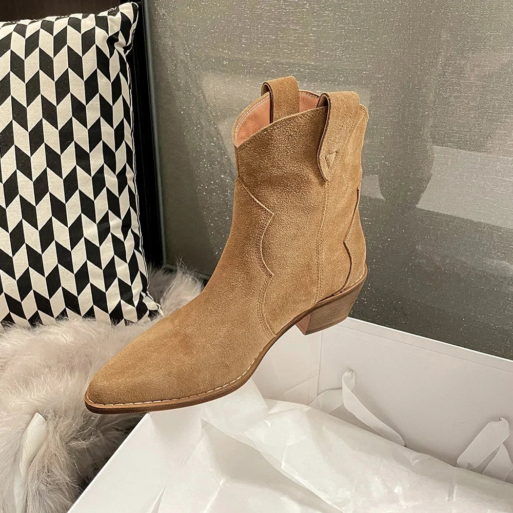 W&W Mode | Rindsleder Damen Wildleder Damen Stiefel Mit Absatz