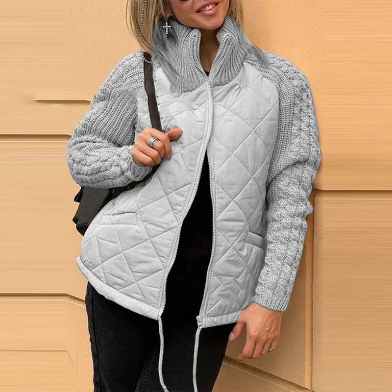W&W Mode | Modische Steppjacke Mit Strickärmeln Für Frauen