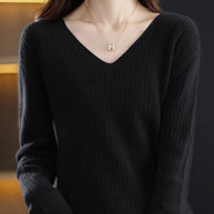 WW - Strickpullover mit V-Ausschnitt - Damen Elegant Gemusterter Pullover