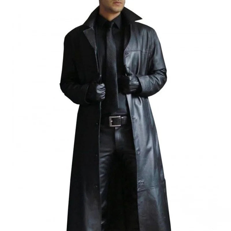 WW | Lange Lederjacke Für Herren Mit Kragen