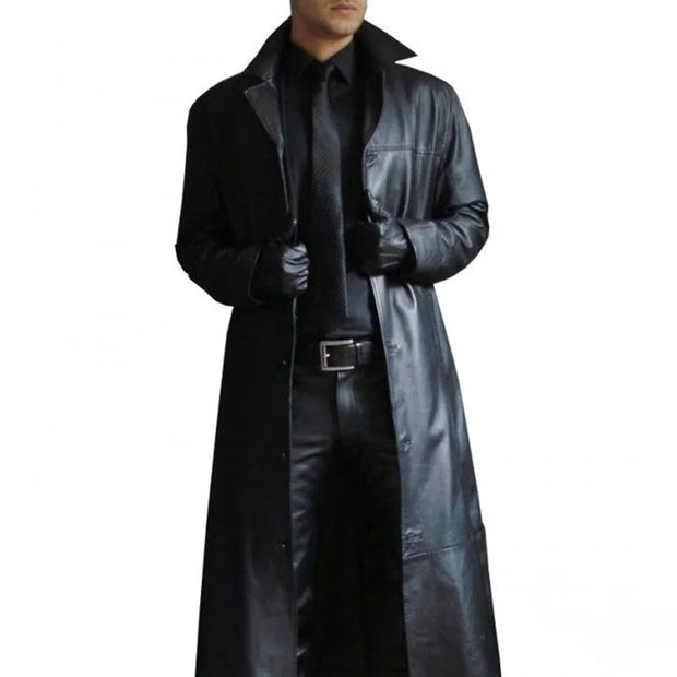 WW | Lange Lederjacke Für Herren Mit Kragen