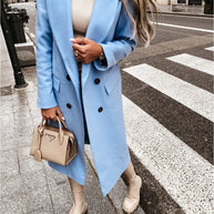 WW Attraktiver Herbst-Wollmantel | Damen Retro Mode Schwarzer Langarm-Mantel