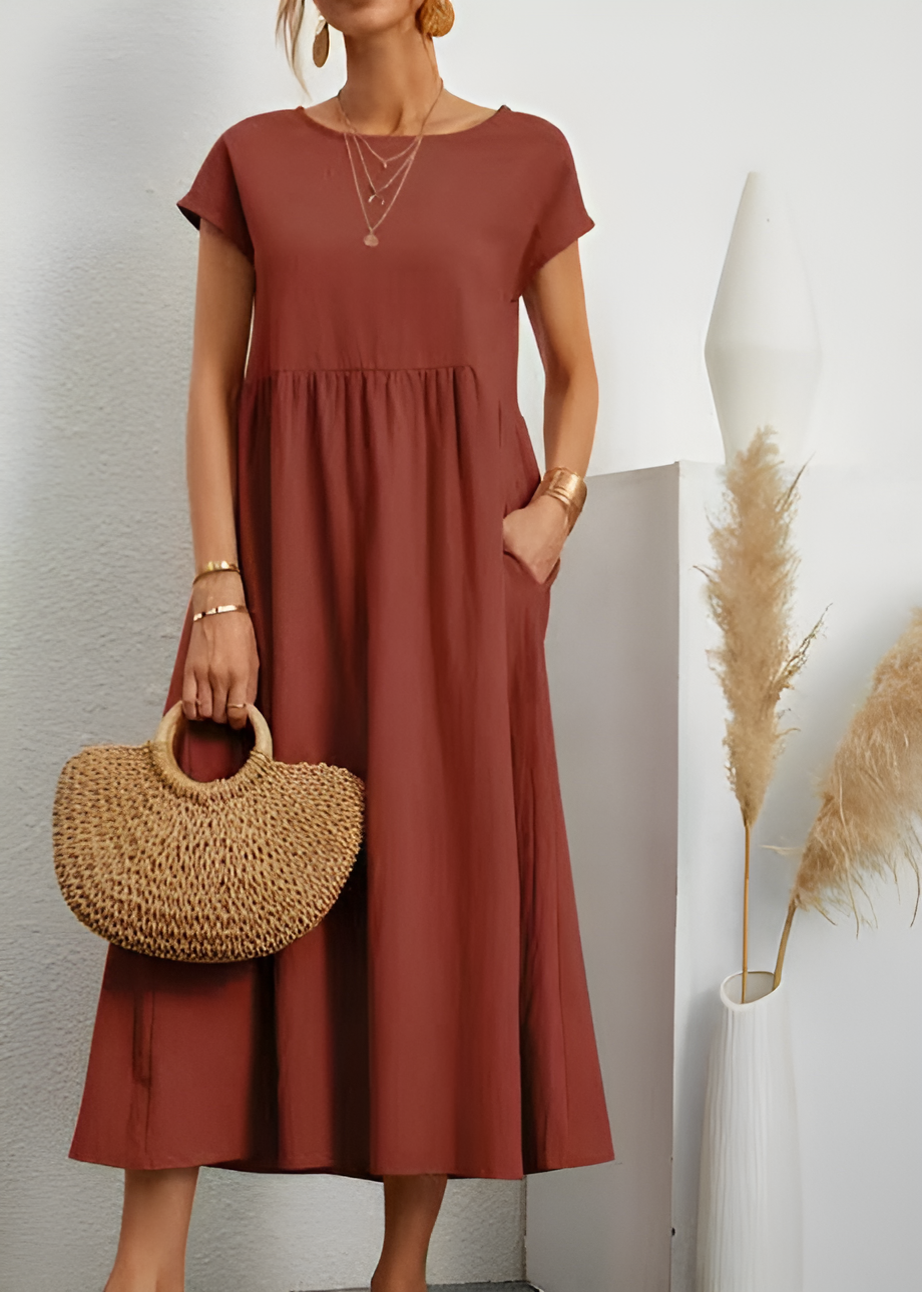 WW | Damen Baumwoll Leinen Midi Kleid