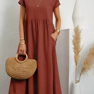 WW | Damen Baumwoll Leinen Midi Kleid