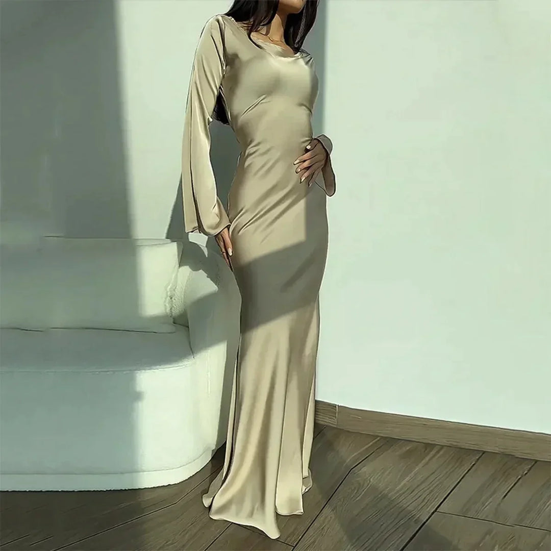 W&W Mode - Elegantes minimalistisches Abendkleid | Schlichtes, elegantes Abendkleid mit langen Ärmeln