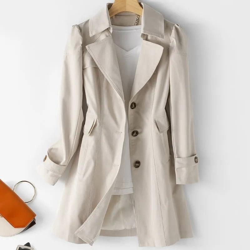 WOLFF Damen Trenchcoat | Herbst 2023 Trend: Einreihiger Mittellanger Trenchcoat für Frauen