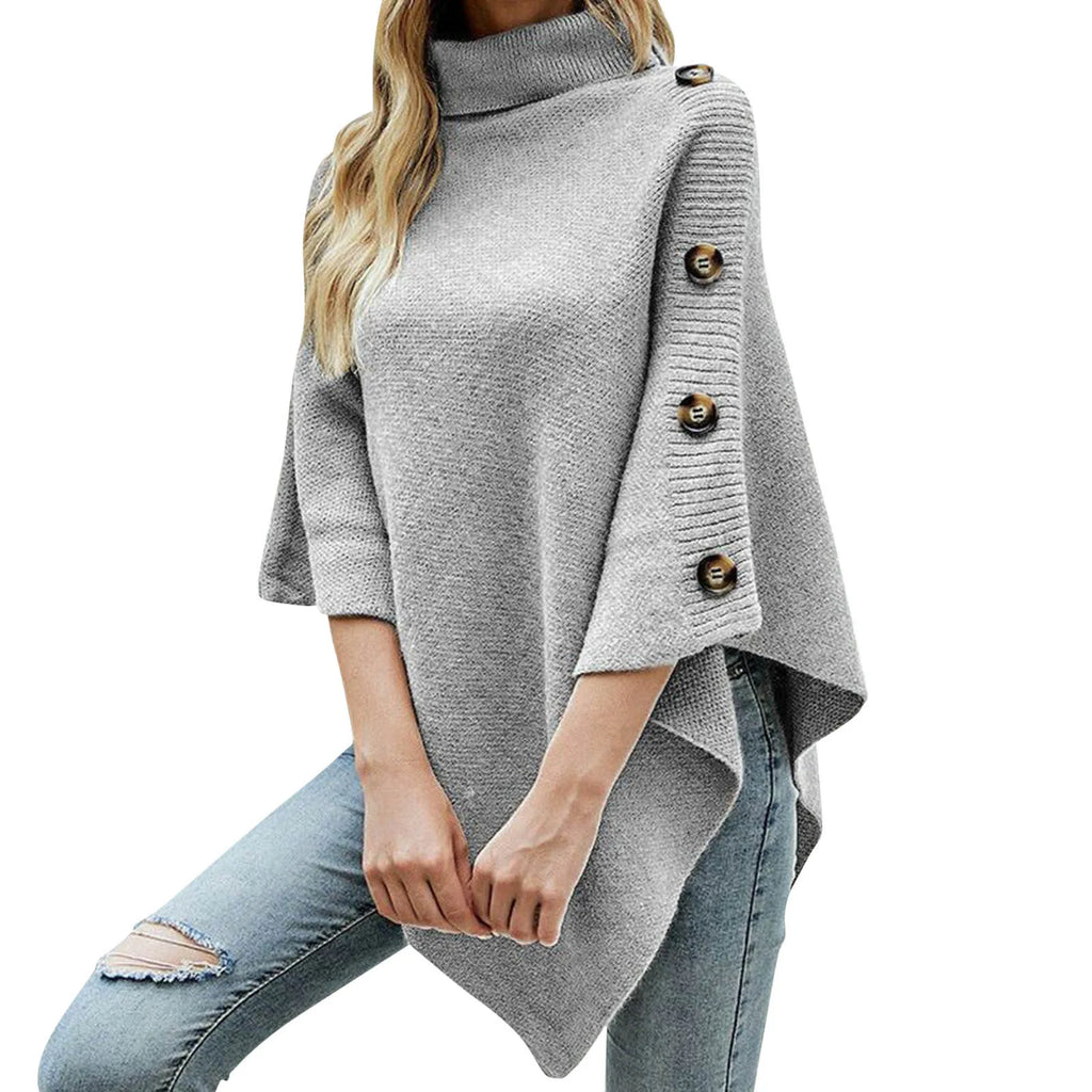 WW | Poncho Mit Rollkragen Und Seitlicher Knopfleiste