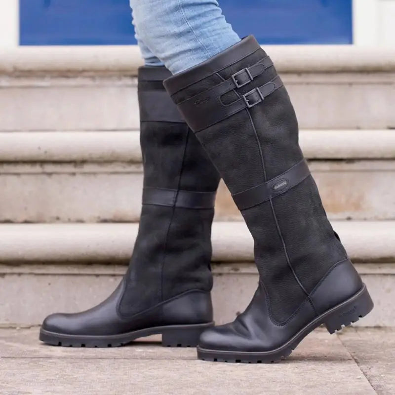 WW | Outdoor-Stiefel mit hohem Schaft und Schnallen - Leder-Regenstiefel für Damen