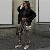WW Leopard-Print-Jeans | Stylische schmale Streetwear Damenhose im Pencil-Stil