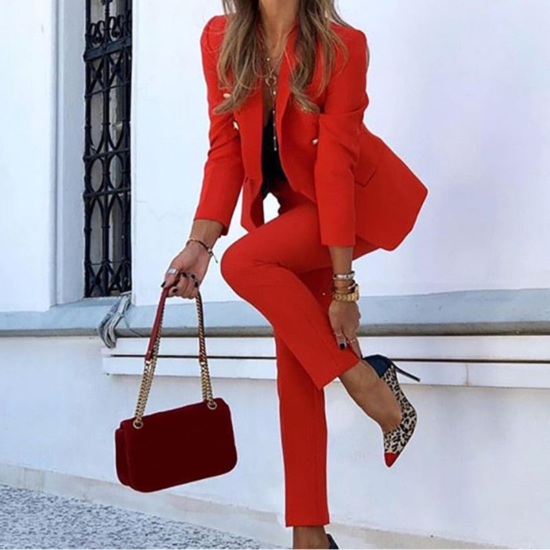 Damen-Blazer-Hosen-Set mit verstellbarem Hosenbund und schmalem Bein