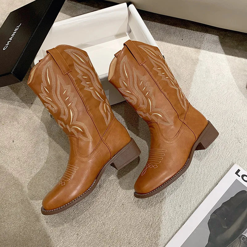 WW | Bestickte Cowboystiefel Aus Leder Für Damen