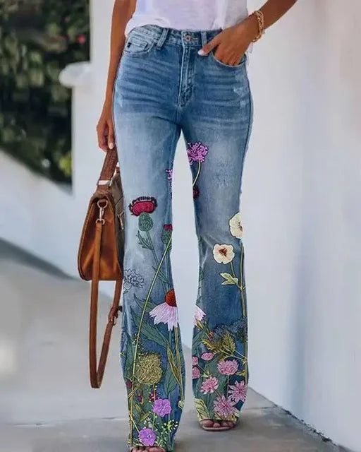 Damen Flared Jeans mit mittelhoher Taille und fünf Taschen