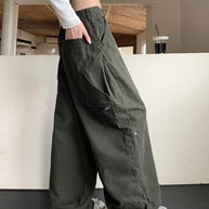 WW | Y2K Streetwear Vintage Grün Baggy Jeans Cargo-Hosen für Damen Designer Kleidung Weit Beinformte Legere Damenhosen