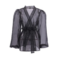 WW | Durchsichtige Organza-Bluse mit Bindegürtel