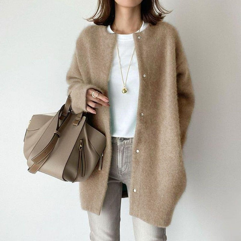 WW Damen Strickjacke | Wollene Freizeitjacke für Frauen: Lange Stricktops Outwear