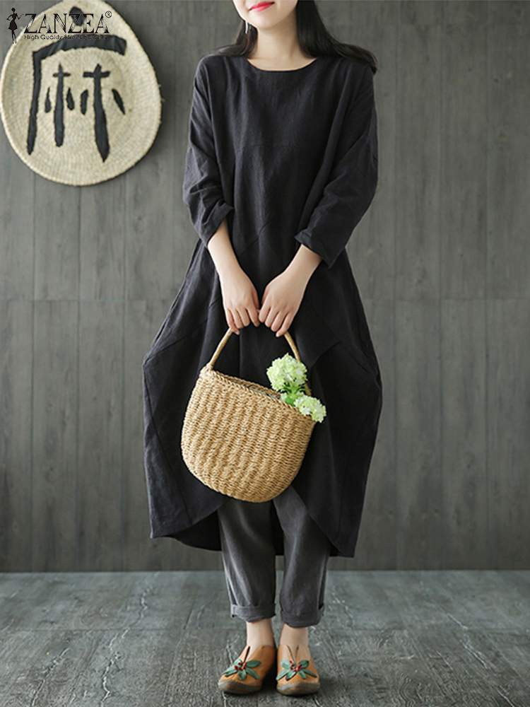 W&W Mode Langärmeliges unregelmäßiges Midikleid