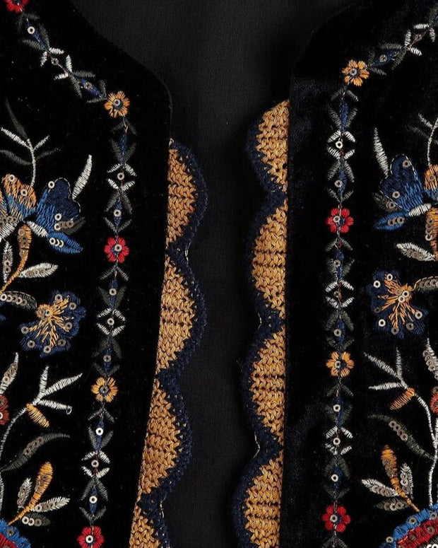 WW | Weste Mit Pailletten Blumenstickerei, Patchwork Taille Mantel Aus Samt