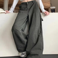 WW | Y2K Streetwear Vintage Grün Baggy Jeans Cargo-Hosen für Damen Designer Kleidung Weit Beinformte Legere Damenhosen
