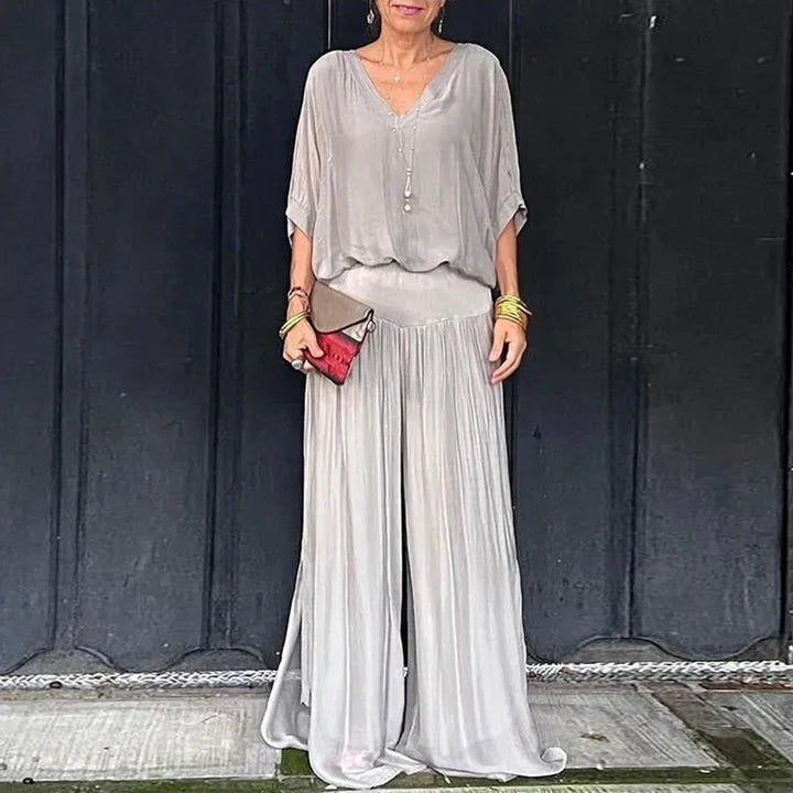 W&W Mode | Elegantes Zweiteiliges Set Aus Chiffonoberteil Und Hose Mit Weitem Bein