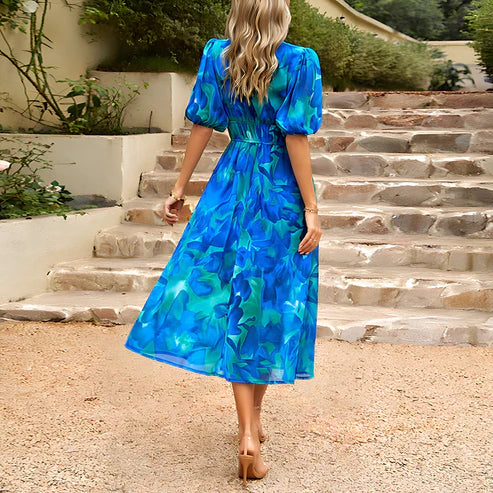 W&W Mode Floral Kleid | Modernes elegantes Maxikleid mit V-Ausschnitt und Blumen