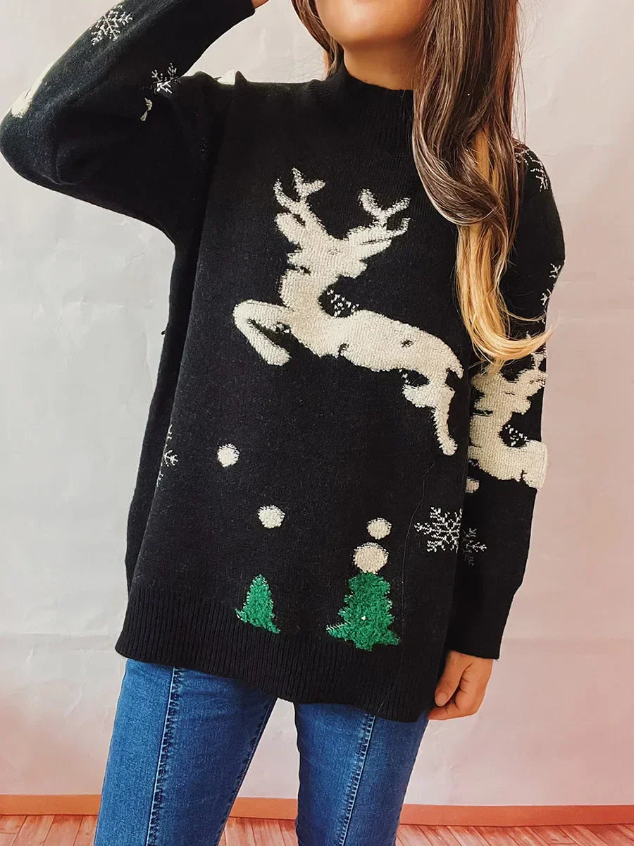 W&W Mode -  Hässlicher Weihnachtspulli - Hoher Hals und lange Ärmel