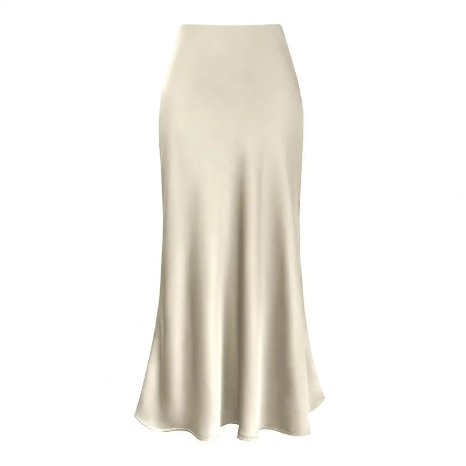 WW | Faux-Seiden-Satin Damenrock Elegant Hohe Taille A-Linie Fischschwanzrock Glänzend Büro Dame Ausgestellt Saum Maxi Rock Gemusterte Röcke