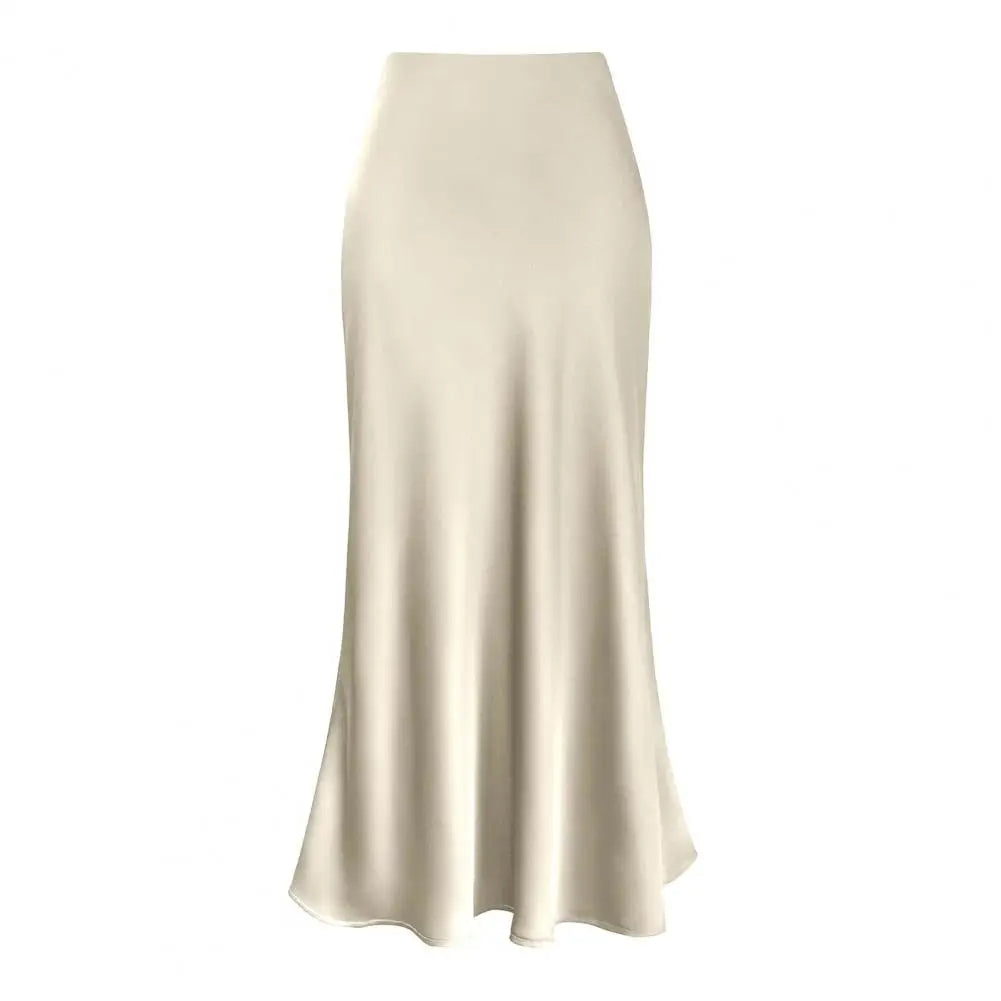 WW | Faux-Seiden-Satin Damenrock Elegant Hohe Taille A-Linie Fischschwanzrock Glänzend Büro Dame Ausgestellt Saum Maxi Rock Gemusterte Röcke