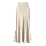 WW | Faux-Seiden-Satin Damenrock Elegant Hohe Taille A-Linie Fischschwanzrock Glänzend Büro Dame Ausgestellt Saum Maxi Rock Gemusterte Röcke