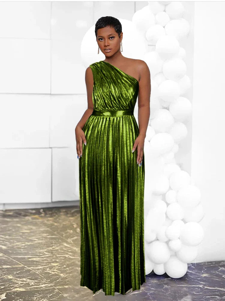 W&W Mode | Elegantes One Shoulder Abendkleid in Metallic Optik