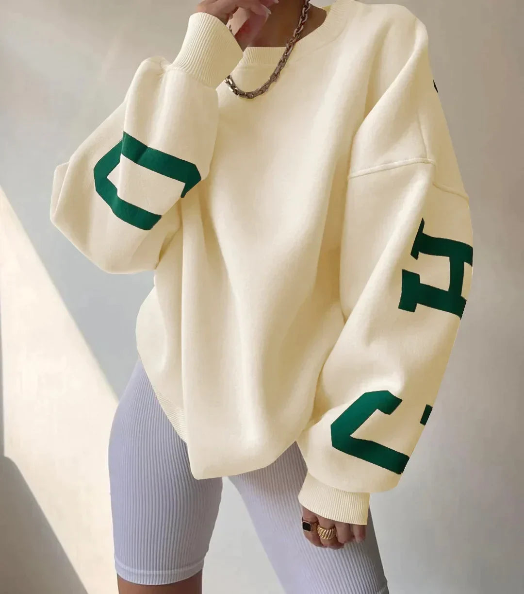 W&W Mode - Damen auffälliger übergroßer Grafik-Sweatshirt für street-smart Stil