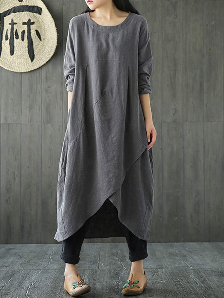 W&W Mode Langärmeliges unregelmäßiges Midikleid