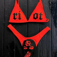 WW | Sexy Goth Bikini Frauen Buchstaben Totenkopf Druck Badeanzug Split Badeanzug Hohe Taille Gotische Bikini Set Strandoutfits