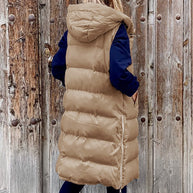 W&W Kapuze Lange Weste Lässig Mode Einreihig Jacke