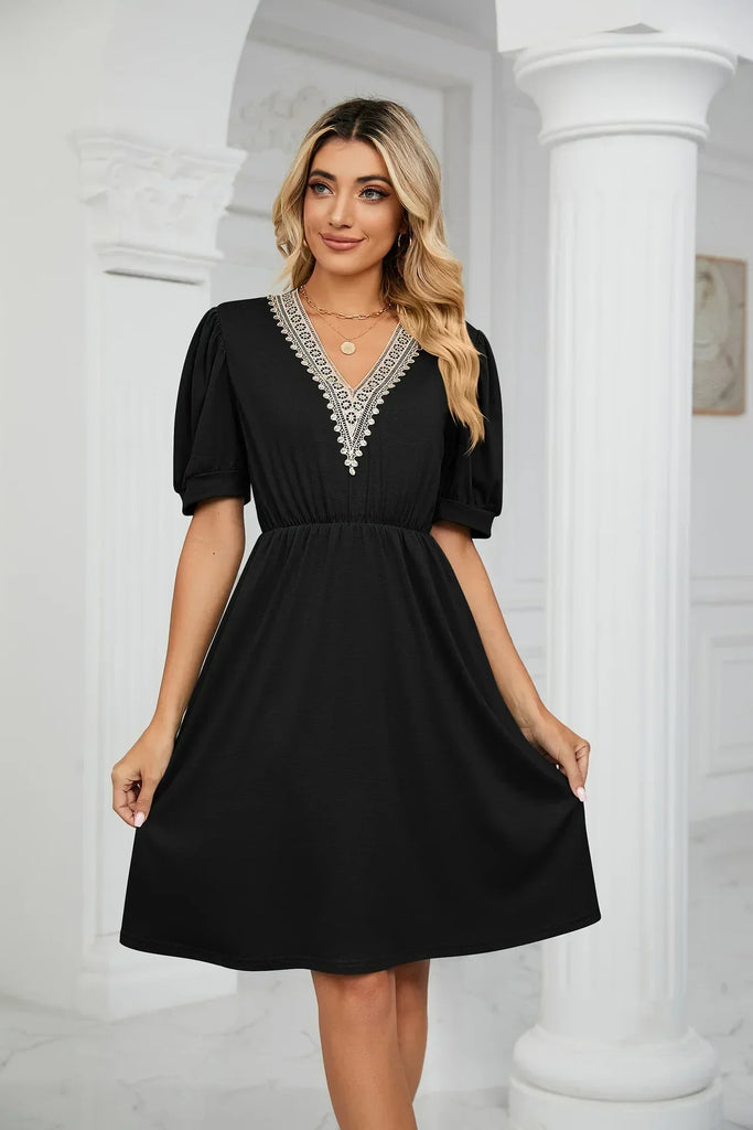 WW | Einfache Spitz Patchwork Kleid für Frühling/Sommer