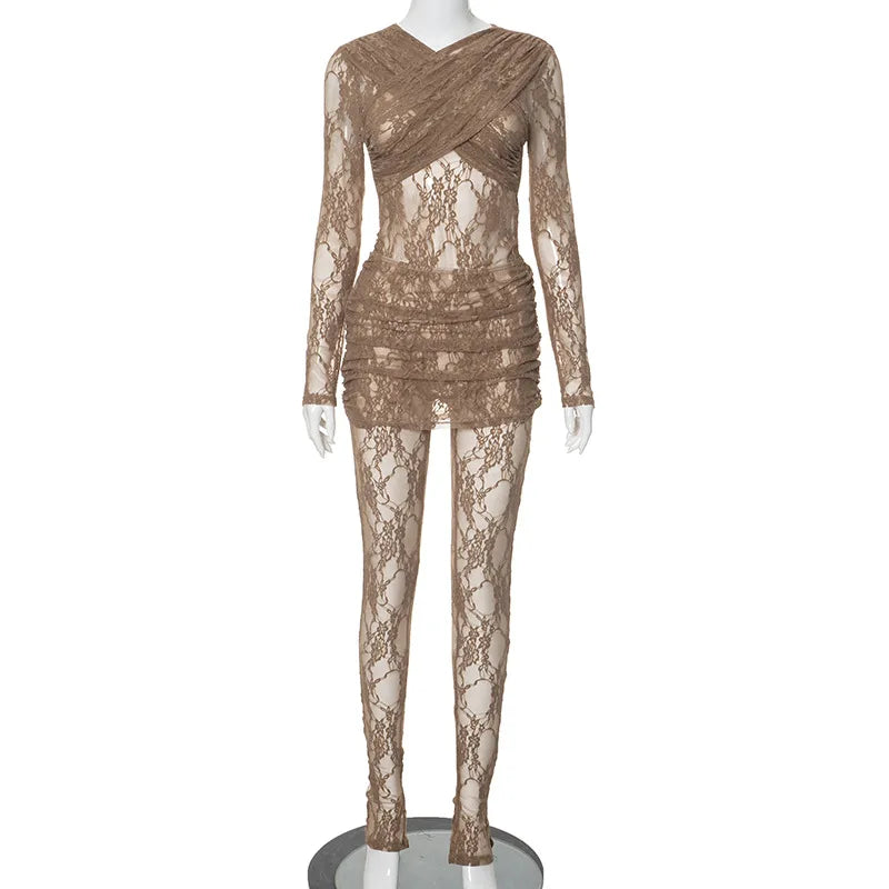 Damen-Jumpsuit aus Polyester mit Spitzenbesatz und Cut-outs