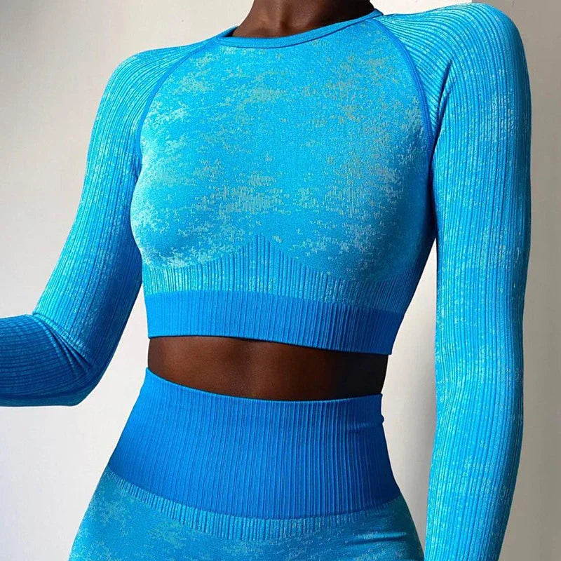 WW | Rid Seamless Yoga Set Frauen 2Pcs To Delet Langarm Crop Top T-Shirt Leggings Outfit Kleidung Fitness Kleidung Fitness Anzug Sport Set