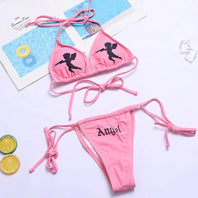 WW | Sexy Goth Bikini Frauen Buchstaben Totenkopf Druck Badeanzug Split Badeanzug Hohe Taille Gotische Bikini Set Strandoutfits