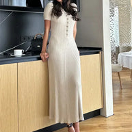 WW | Patchwork Revers Strick Maxi Kleid