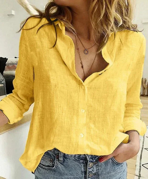 WW | Elegant, Legeres Damenshirt mit Langen Ärmeln aus Baumwolle und Leinen