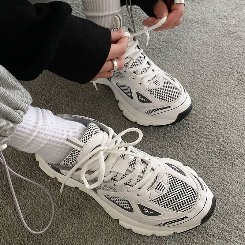 WW | Mehrfarbige Mesh Sneaker Mit Dicker Sohle Für Damen