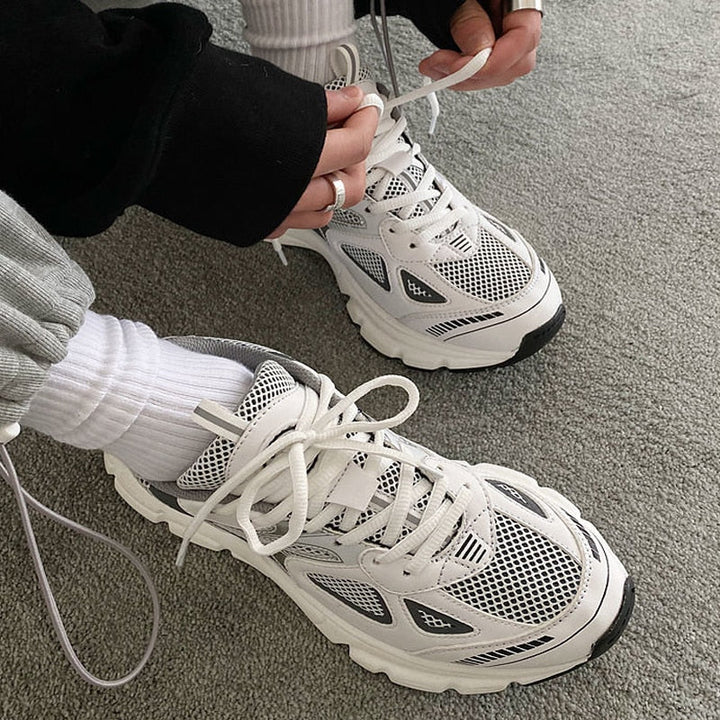 W&W Mode | Mehrfarbige Mesh Sneaker Mit Dicker Sohle Für Damen