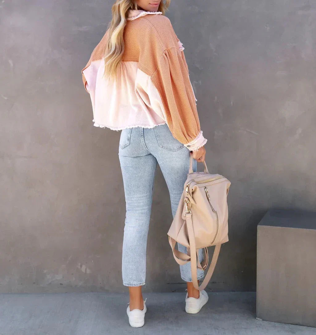 W&W Mode Vintage Jacke | Gepuffte Langarm-Modenjacke für moderne Frauen mit Taschen