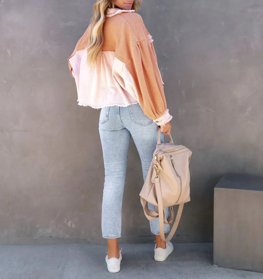 WW Vintage Jacke | Gepuffte Langarm-Modenjacke für moderne Frauen mit Taschen