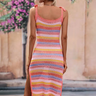WW | Gehäkeltes Strick Midikleid Mit Rüschendetails an Den Schultern