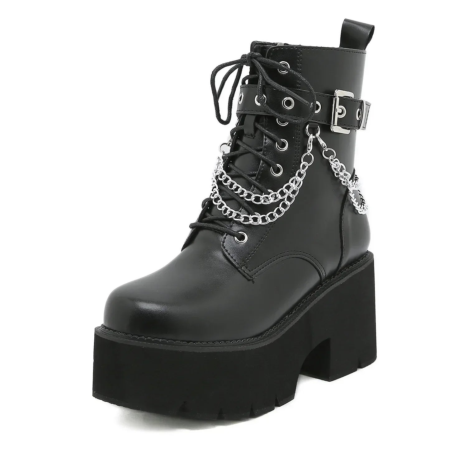 WW | Frauen Plattform Schuhe Schwarze Gothic Schnalle Pu Leder Frau Creeper Punk Schuhe Weiblich Schwarze Stiefeletten Kurze Kampf Stiefel für Frauen