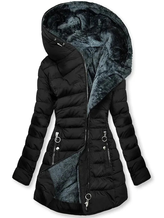 W&W Mode - Wintermantel für Damen - Mit Fellkragen, Kapuze und Reißverschluss